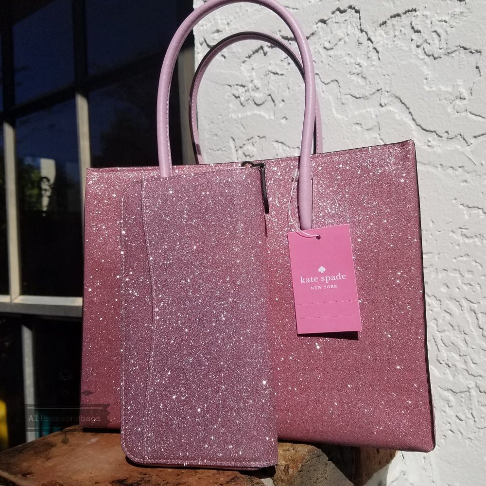Kate Spade Trista Glitter Satchel Lola Wallet Pink - Picture 10 of 11